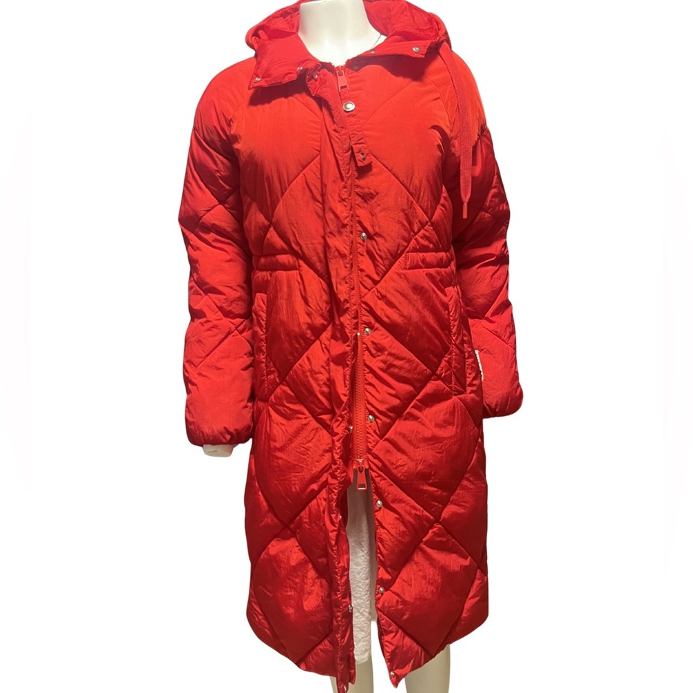 OOF Wear Reversible Womens Size 42 Red Long Puffer Jacket Lightweight